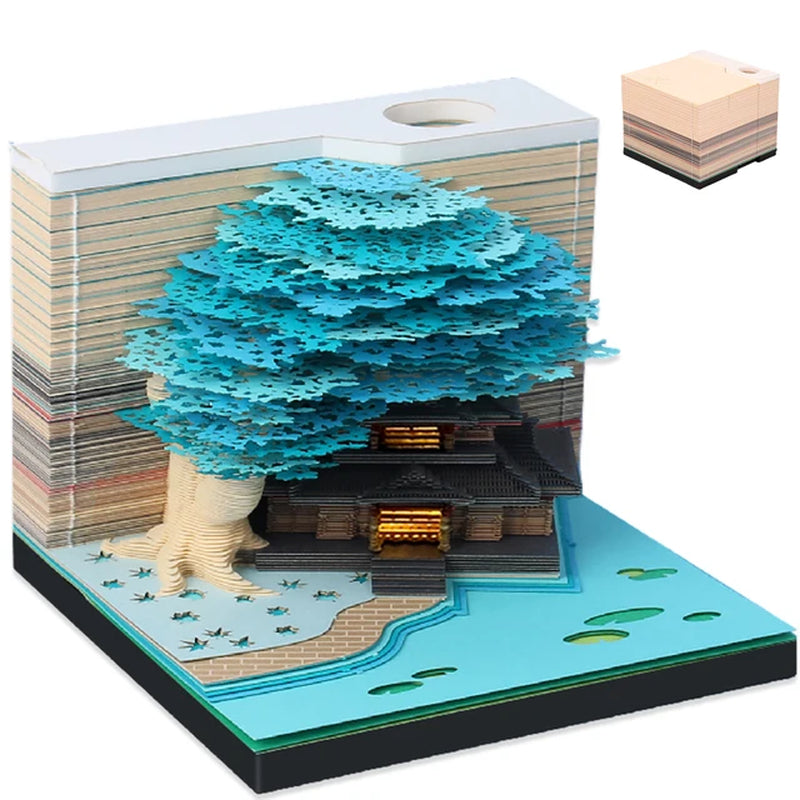 Artistic Block 3D Notepad Sakura Treehouse 3D Calendar 2024 3D Memo Pad Block Notes Offices Paper Notes Christmas Birthday Gift